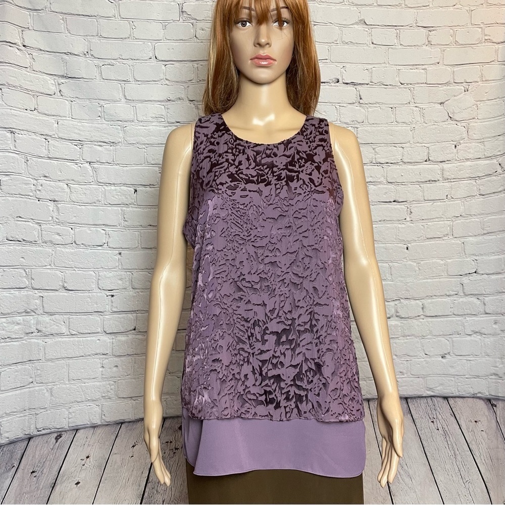 New E3 by Etcetera Seraphim Viscose Silk Blend Violet Layered Blouse Top Size 2